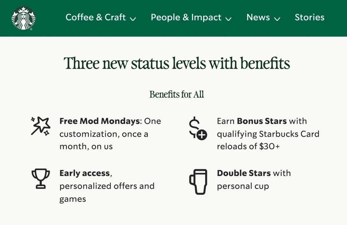 Starbucks Rewards explaining that it gives personalized offers