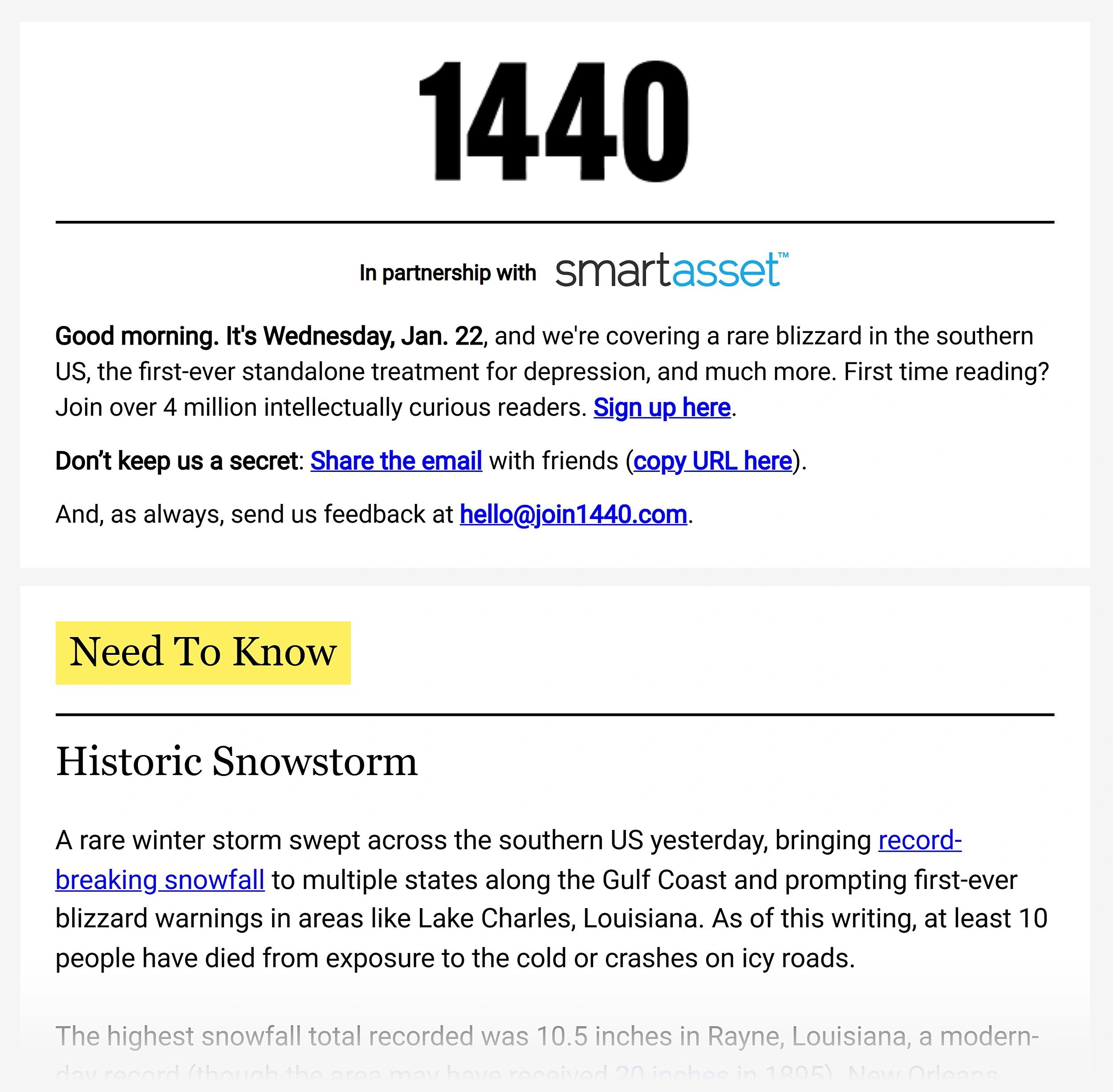 Example of 1440 newsletter