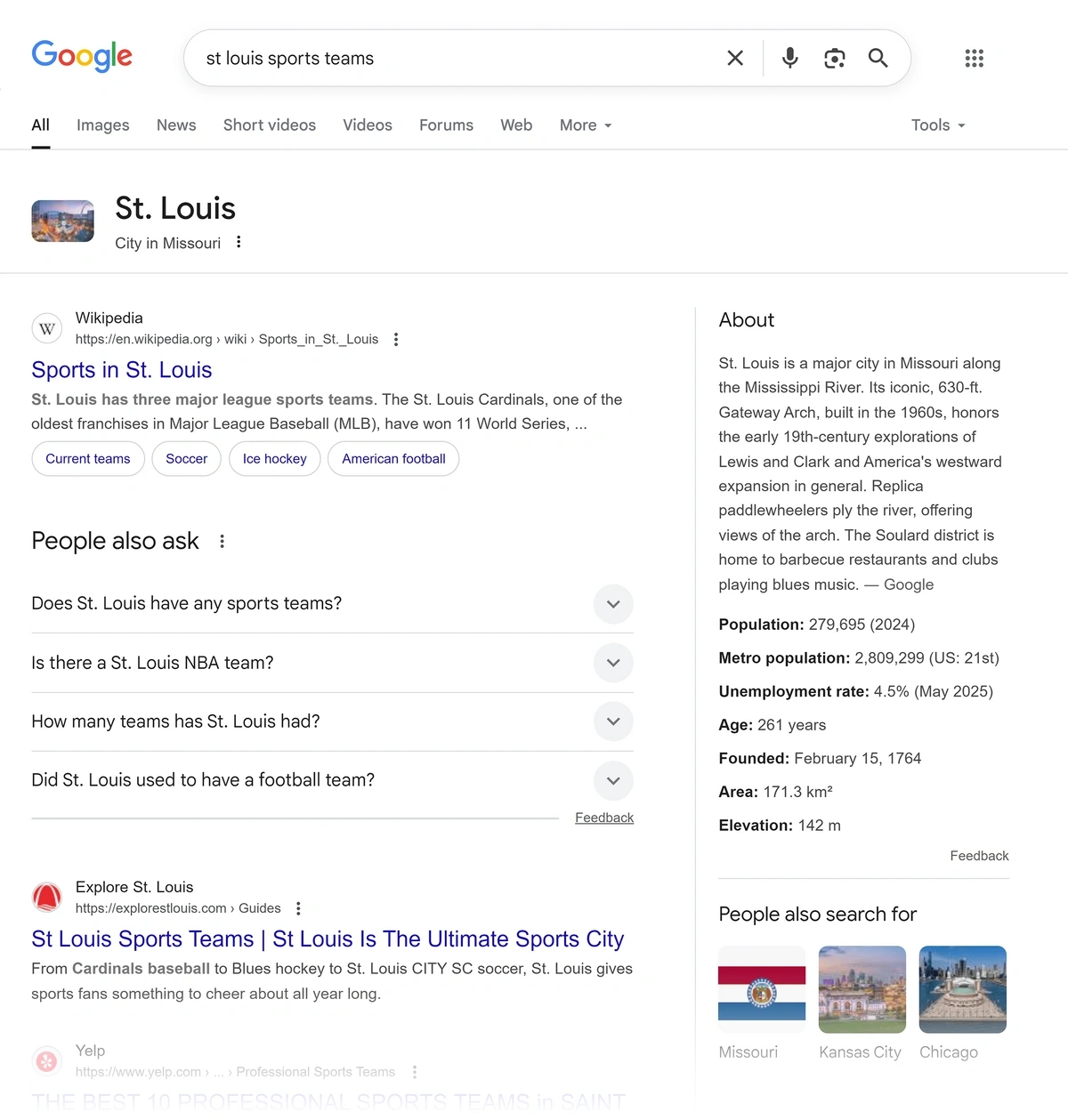 A SERP with knowledge panel and People Also Ask features