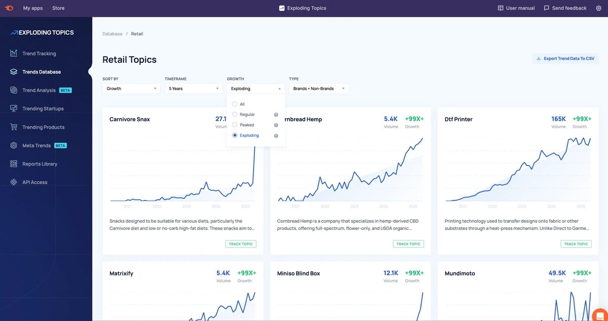 screenshot of Exploding Topics