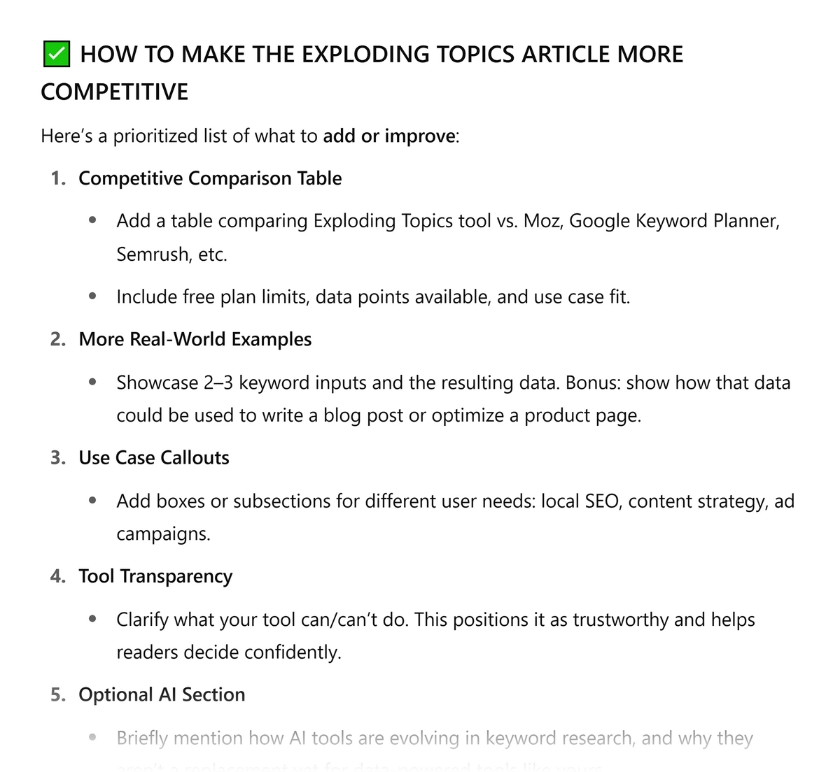 ChatGPT's content gap analysis