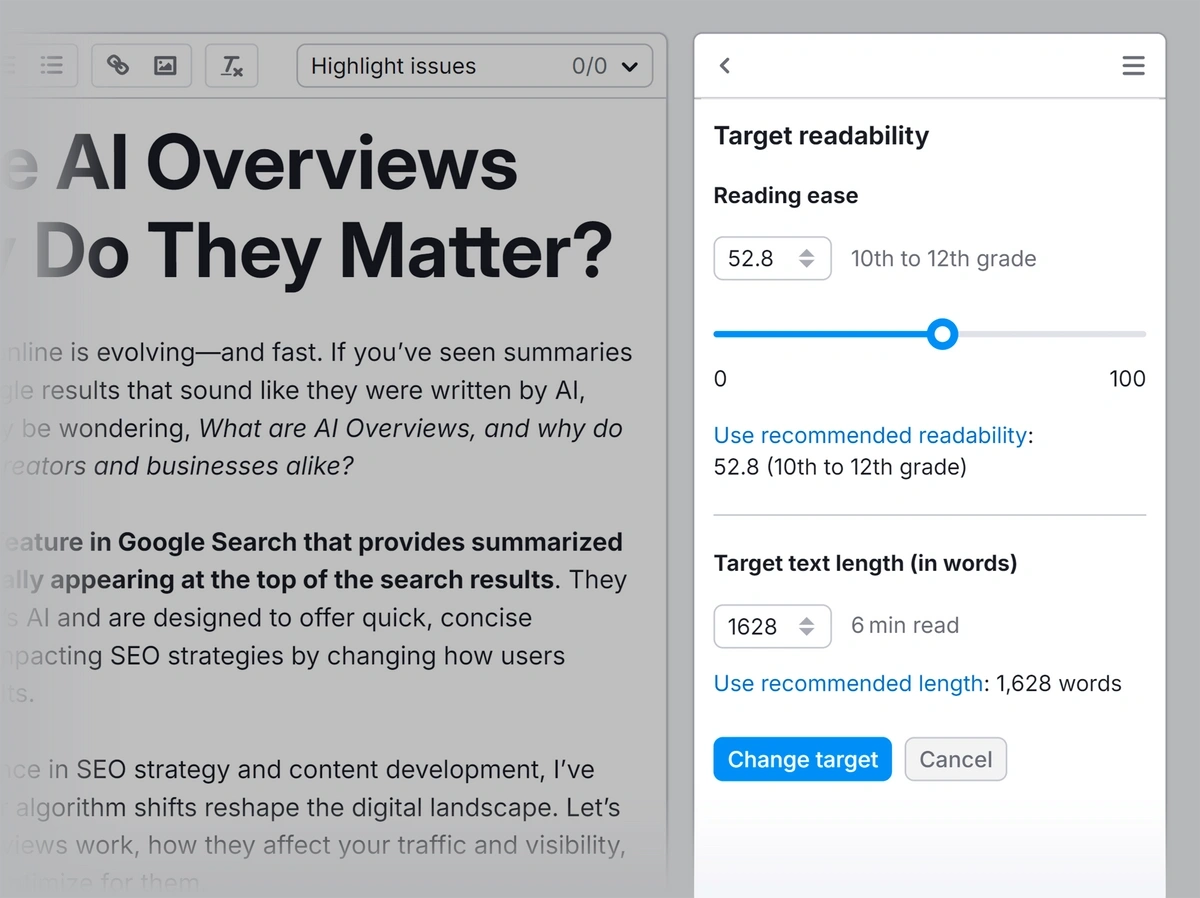 Semrush readability