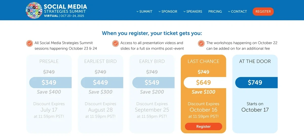 Social Media Strategies Summit conference pricing