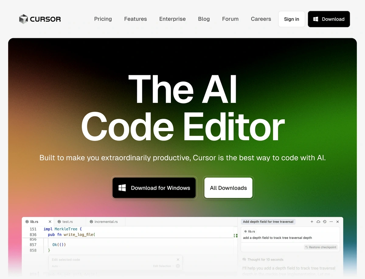 Cursor homepage