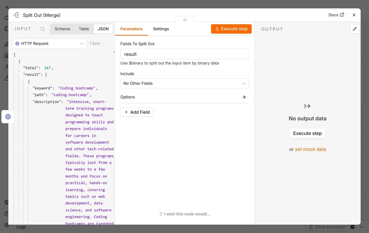 Splitting out an Exploding Topics API response in n8n