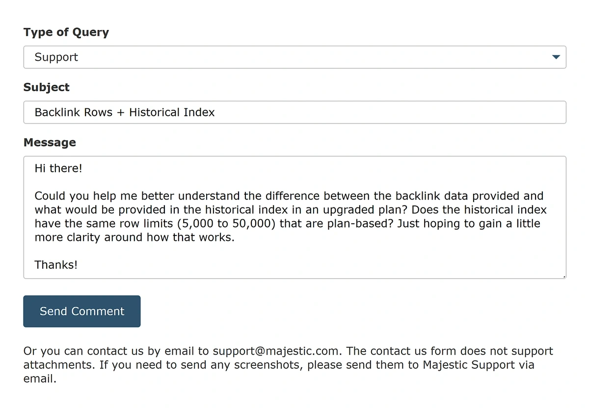 Contacting Majestic customer support