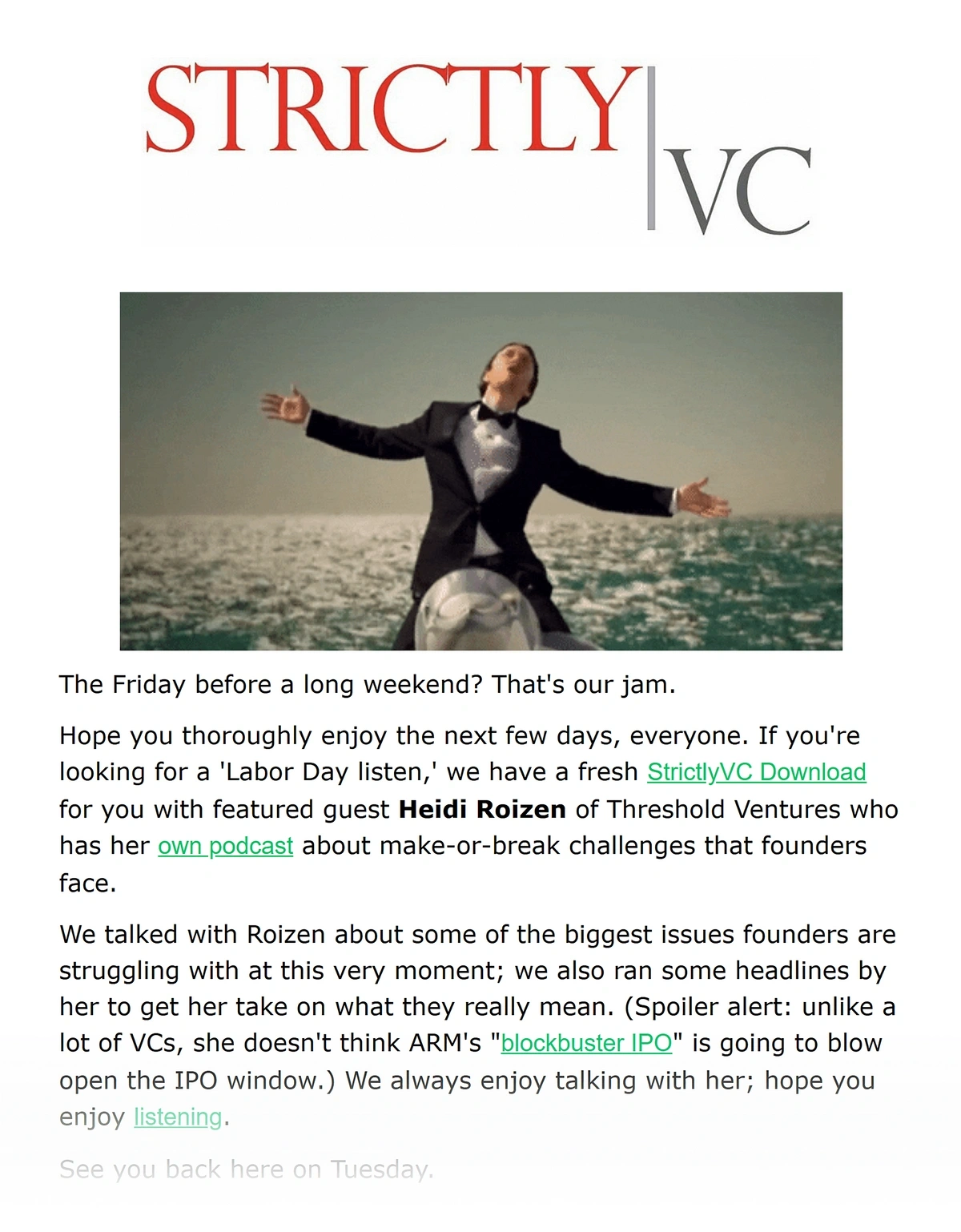 Example of a StrictlyVC email newsletter