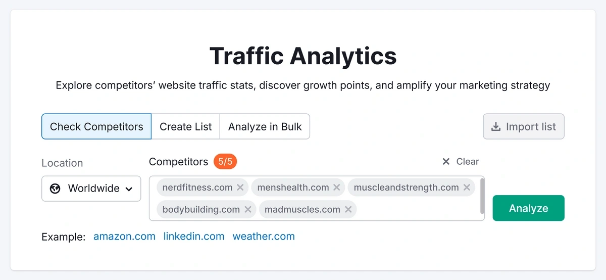 Analyze competitors using Semrush Traffic Analytics