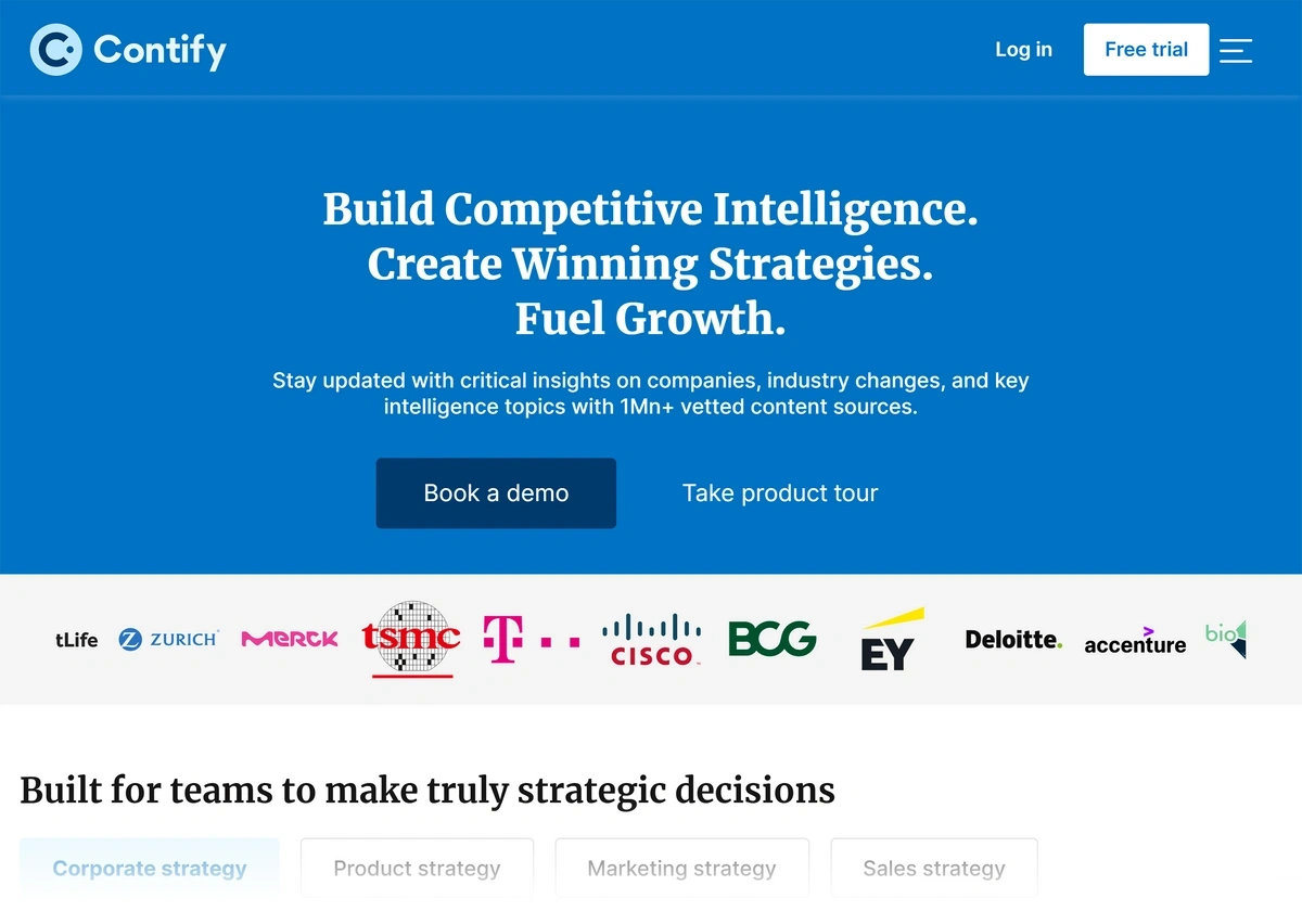 The Contify homepage