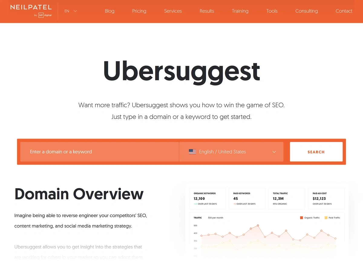 Ubersuggest homepage