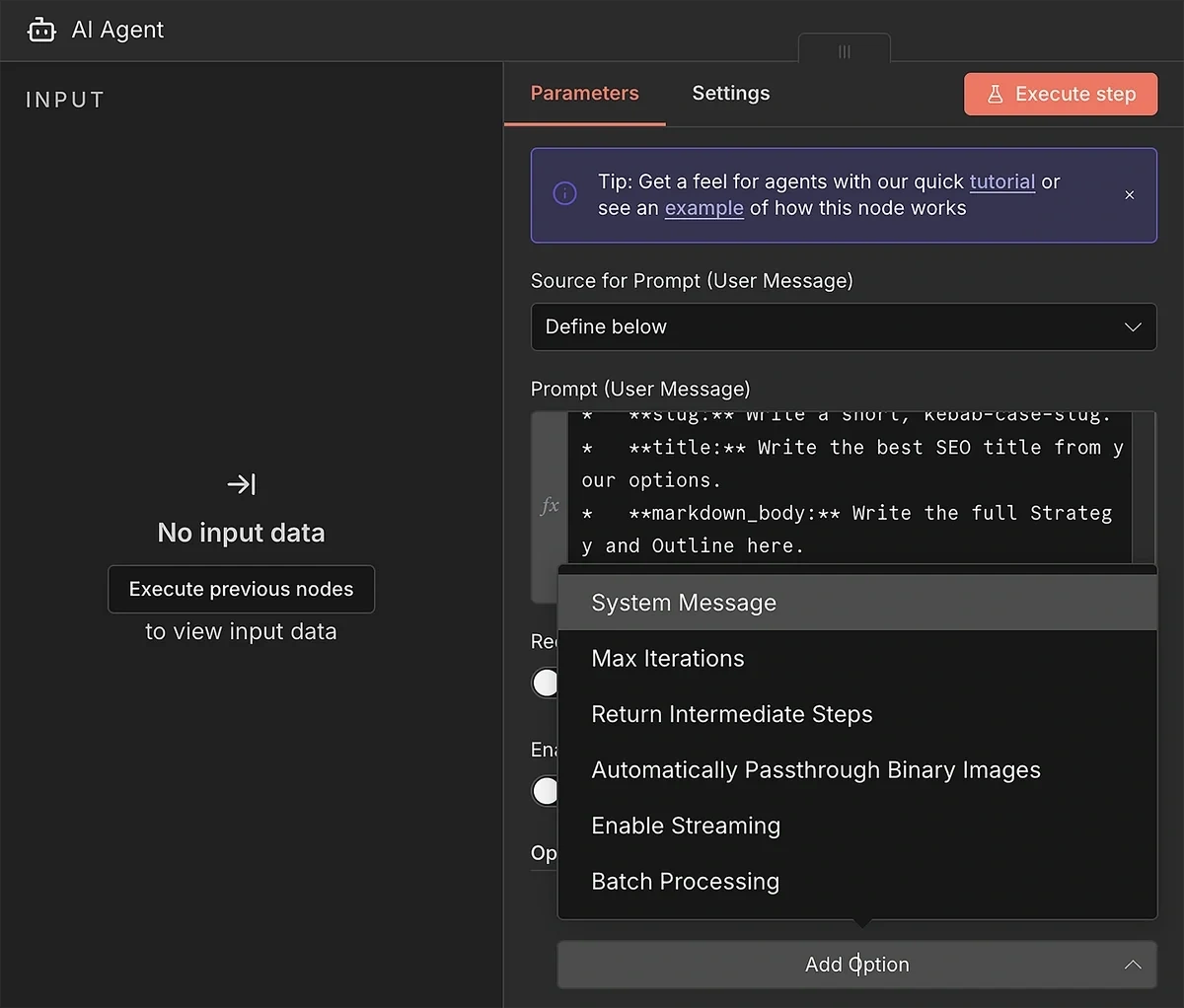 Adding system message as an additional option for the AI agent node