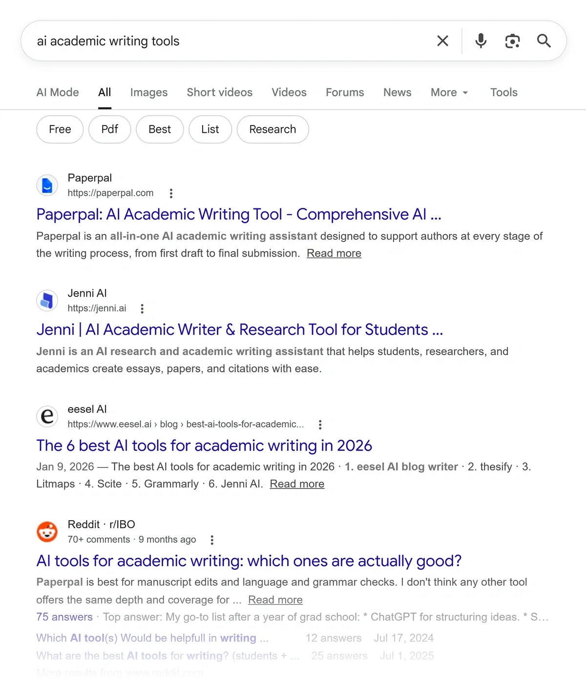 "AI academic writing tools" Google search