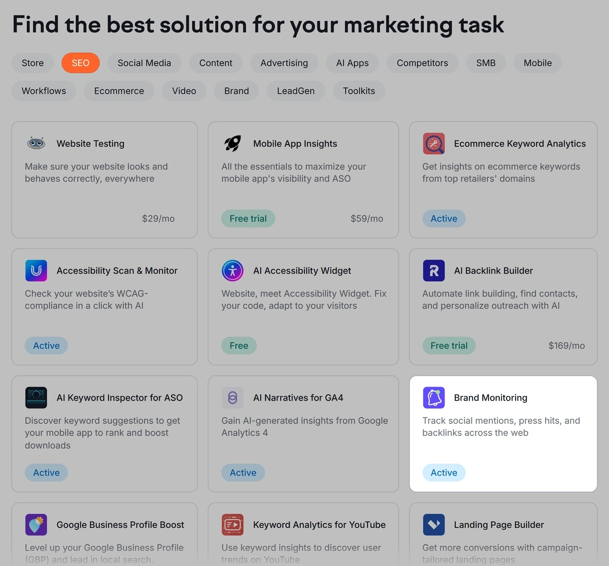 Semrush Brand Monitoring app store