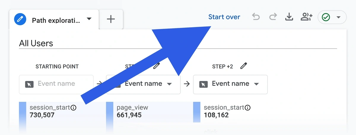 "Start over" button in "Path Exploration" report