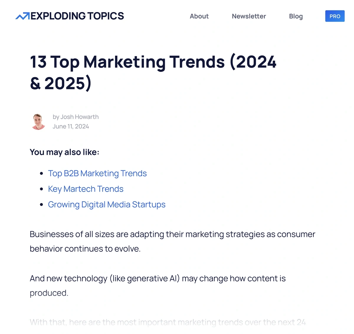 Exploding Topics marketing trends blog post