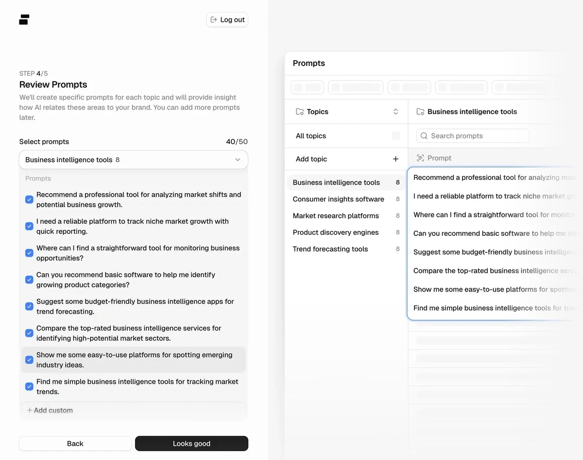 Peec.ai onboarding wizard