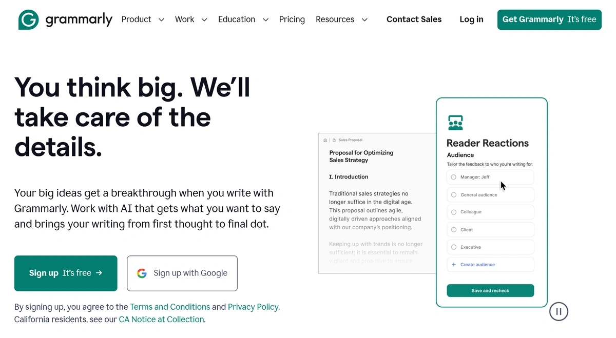 Grammarly AI writing assistant