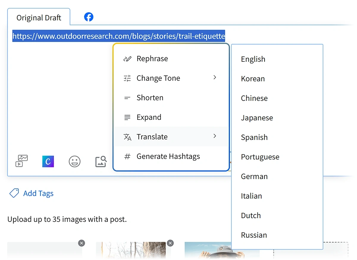 socialpilot translate text