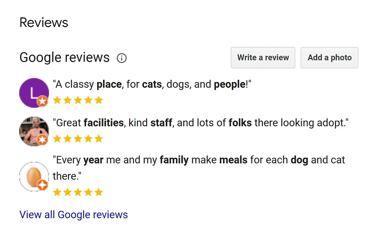 google reviews example