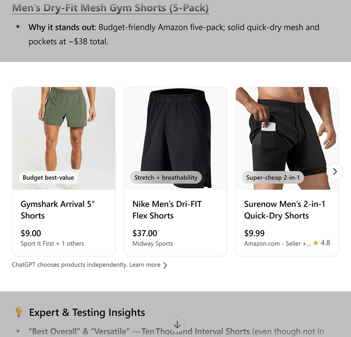 Product carousels in AI Mode