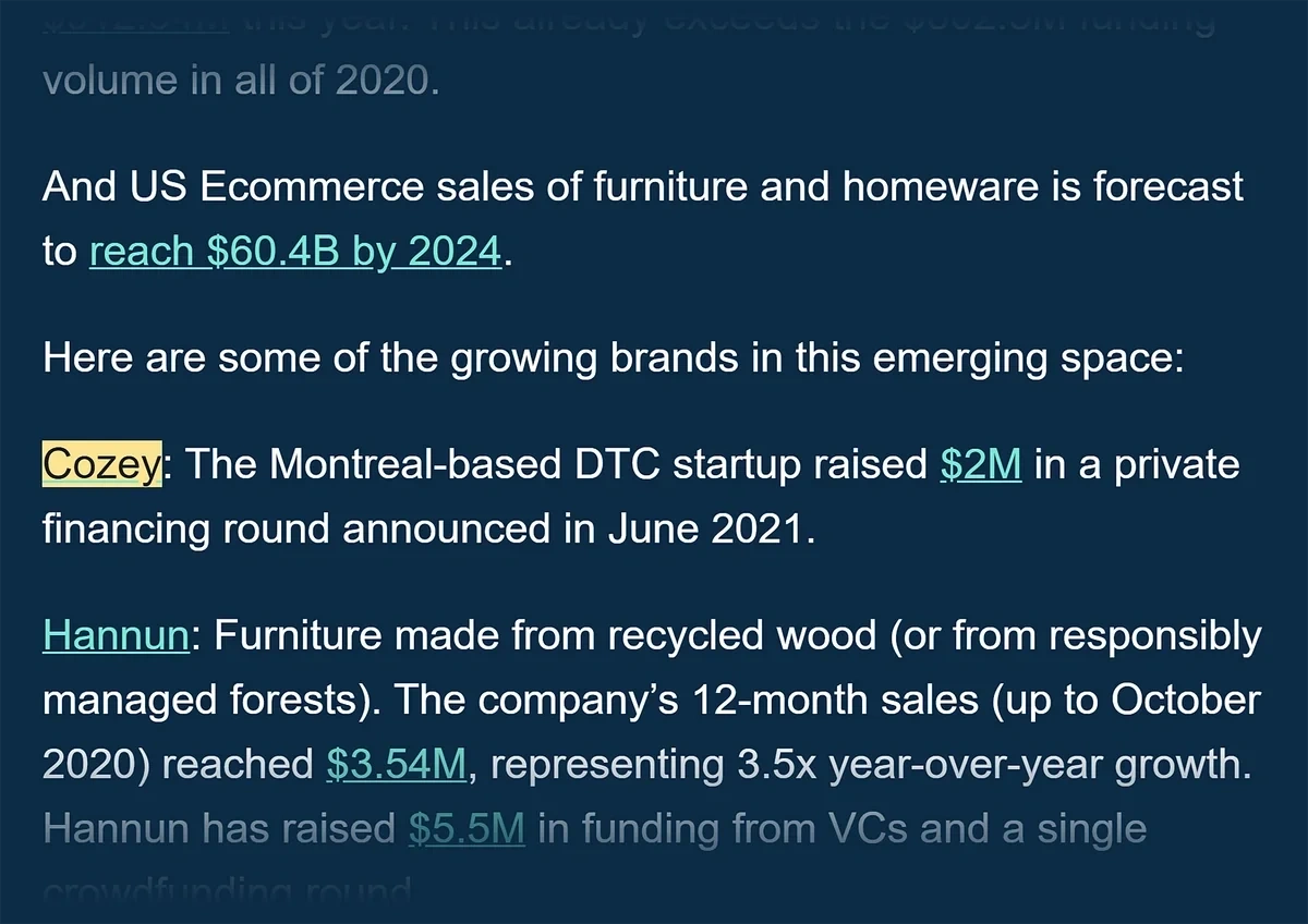 Cozey mentioned in an Exploding Topics newsletter from July 2021