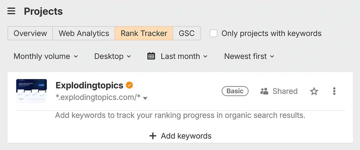ahrefs projects rank tracker