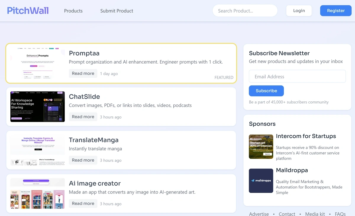 Pitchwall homepage