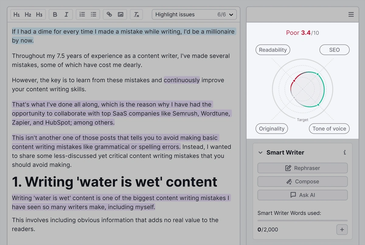 Content analysis results