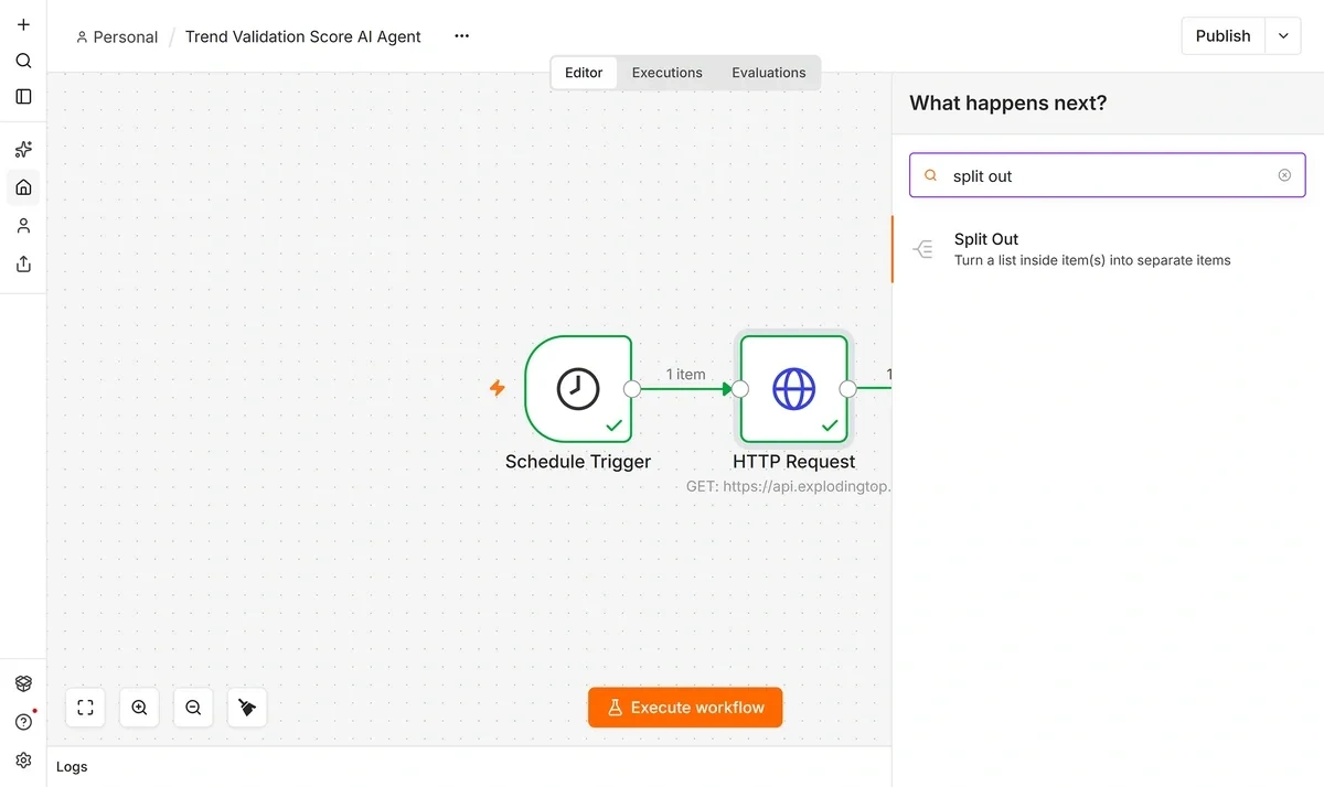 Adding a Split Out node in n8n