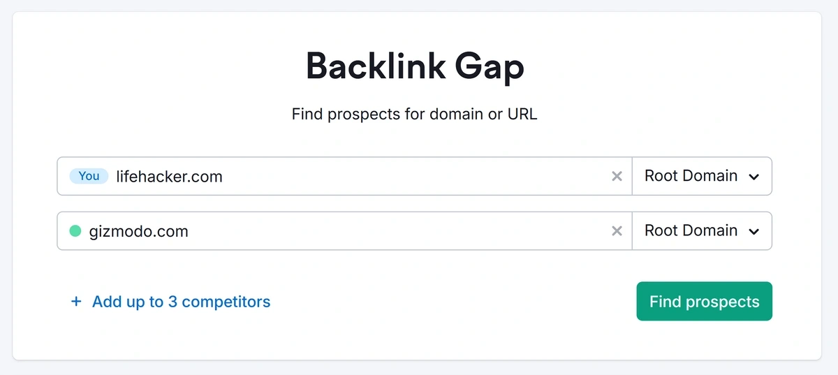 Comparing backlinks for 2 domains in Semrush