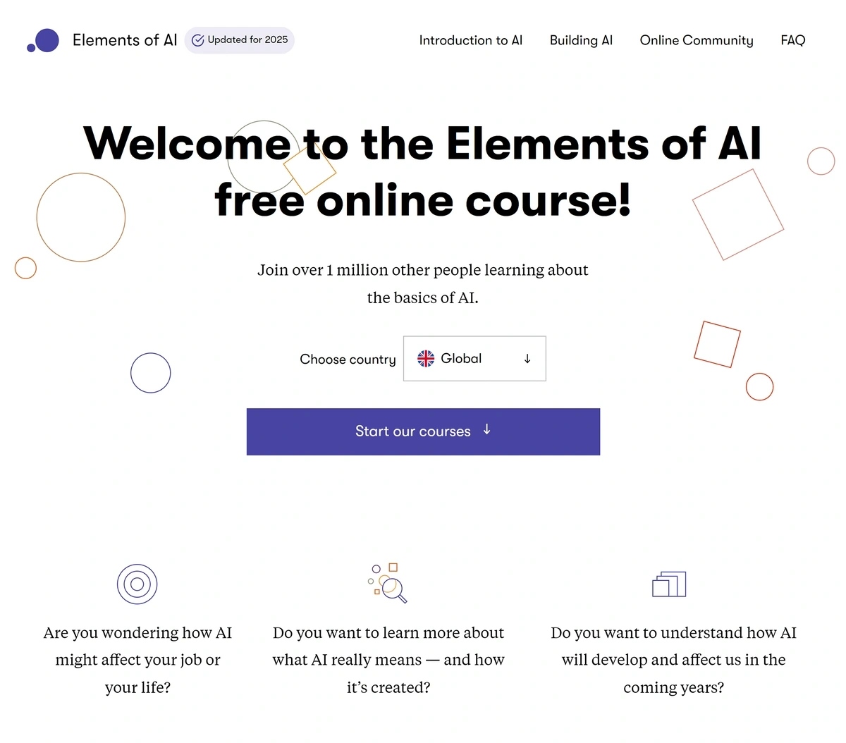 Elements of AI course homepage