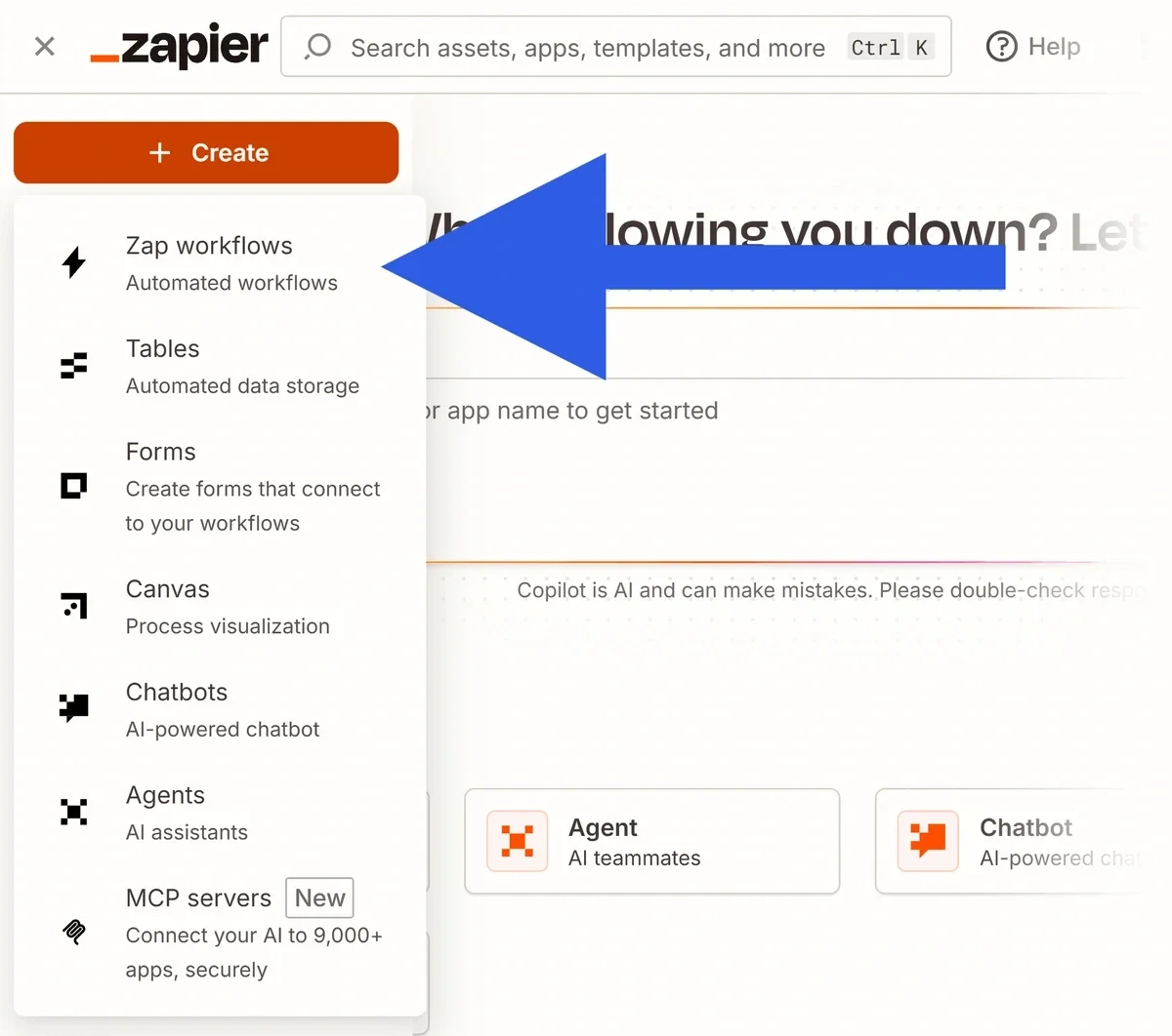 Creating a new Zap workflow in Zapier