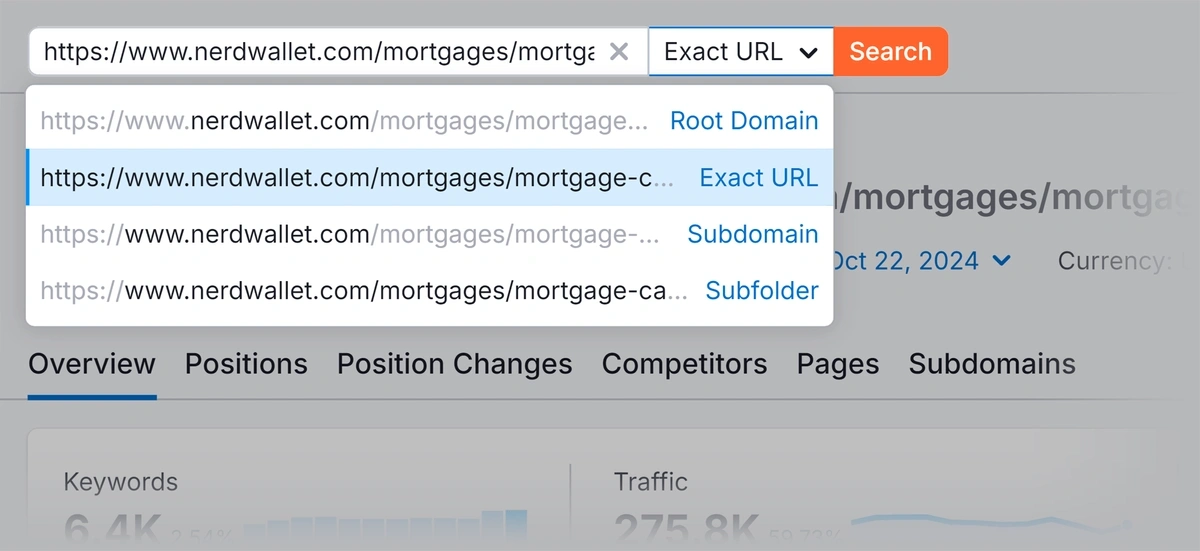 Choose exact URL rather than root domain, subdomain, or subfolder