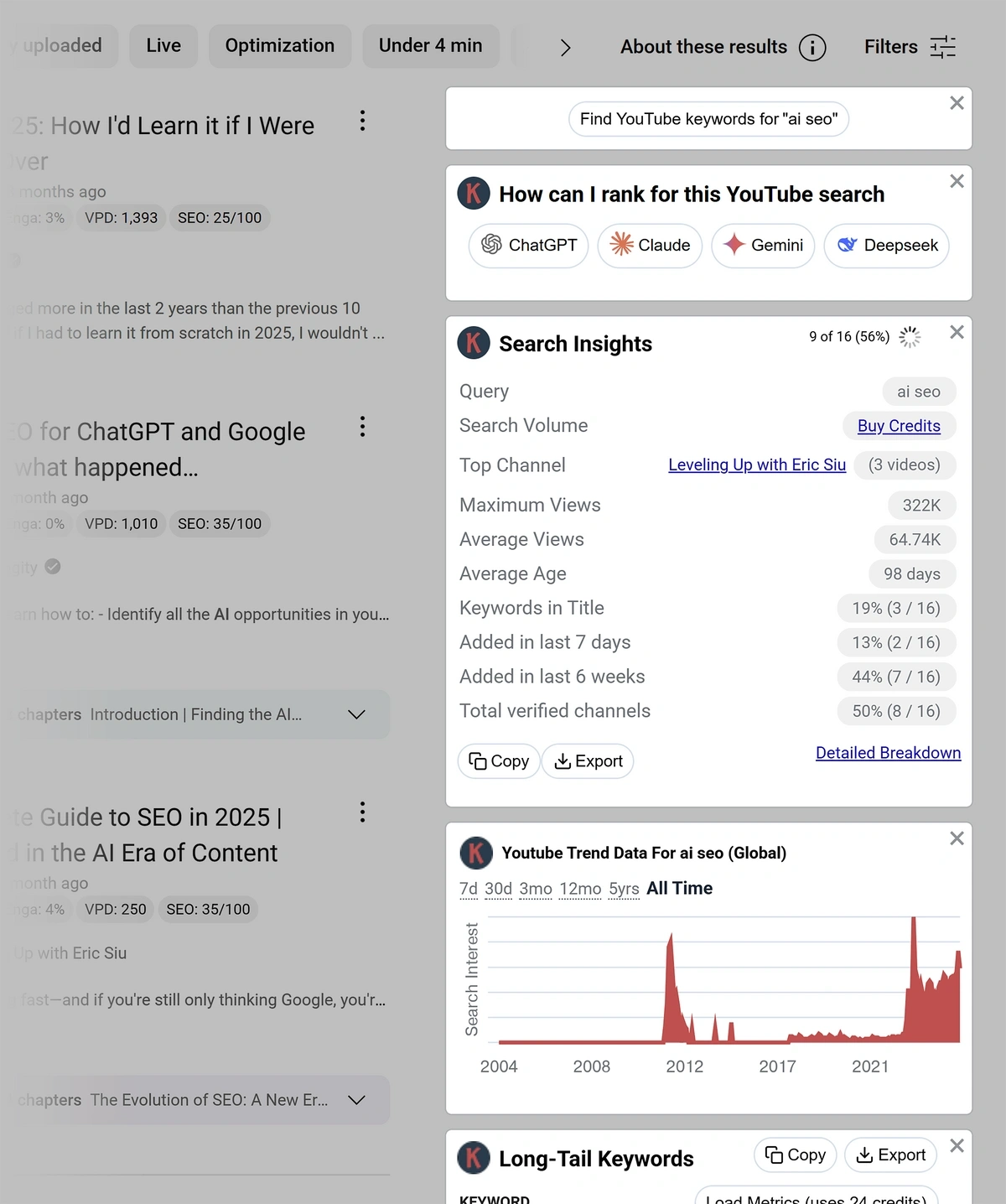 YouTube AI seo search results