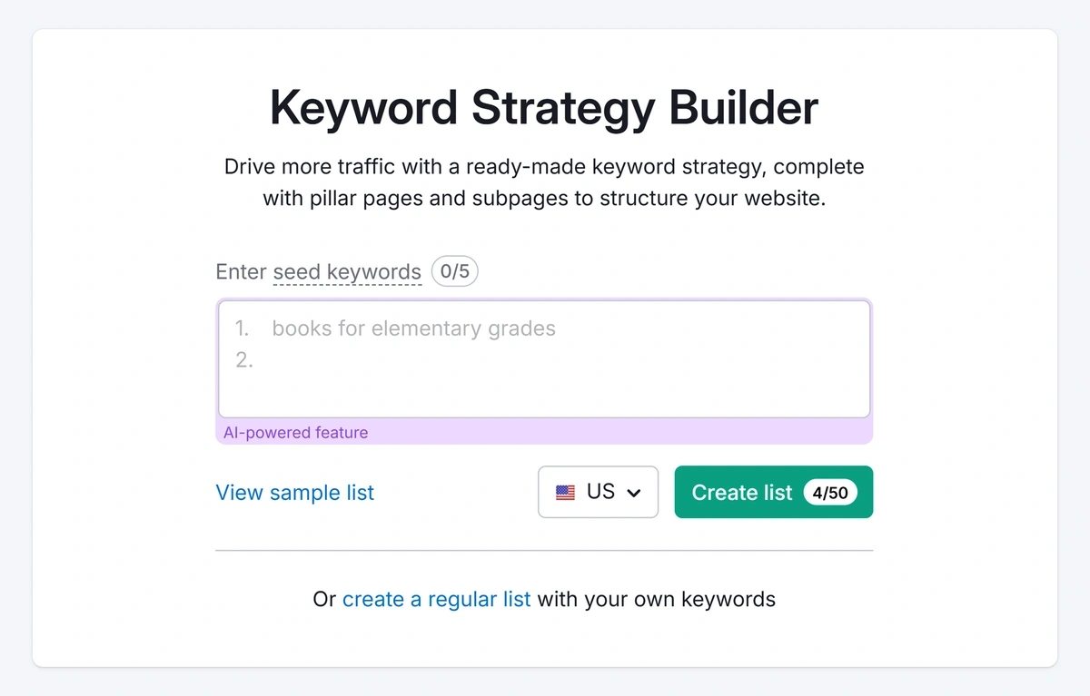 The Semrush Keyword Strategy Builder tool