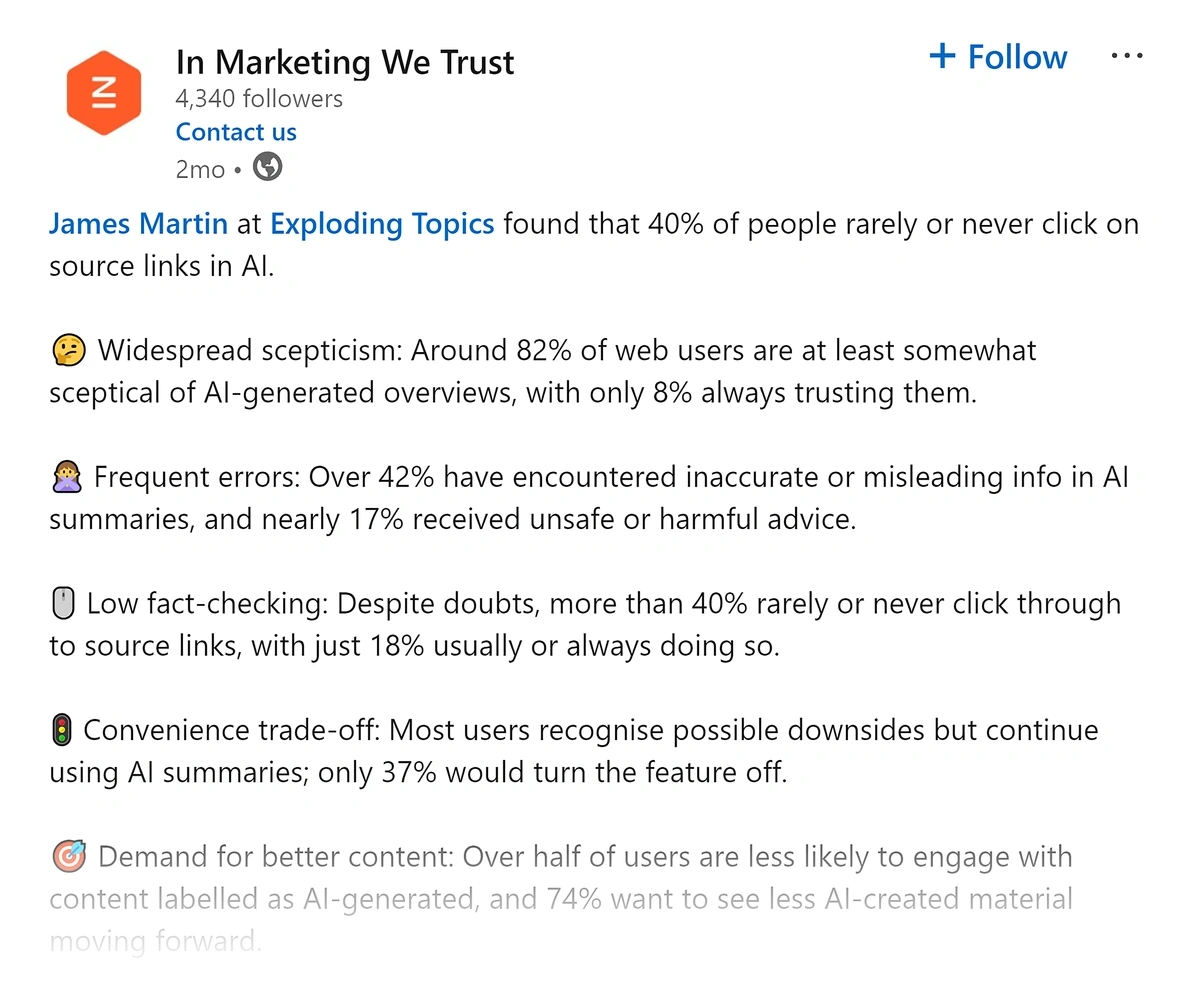 LinkedIn brand mention for Exploding Topics