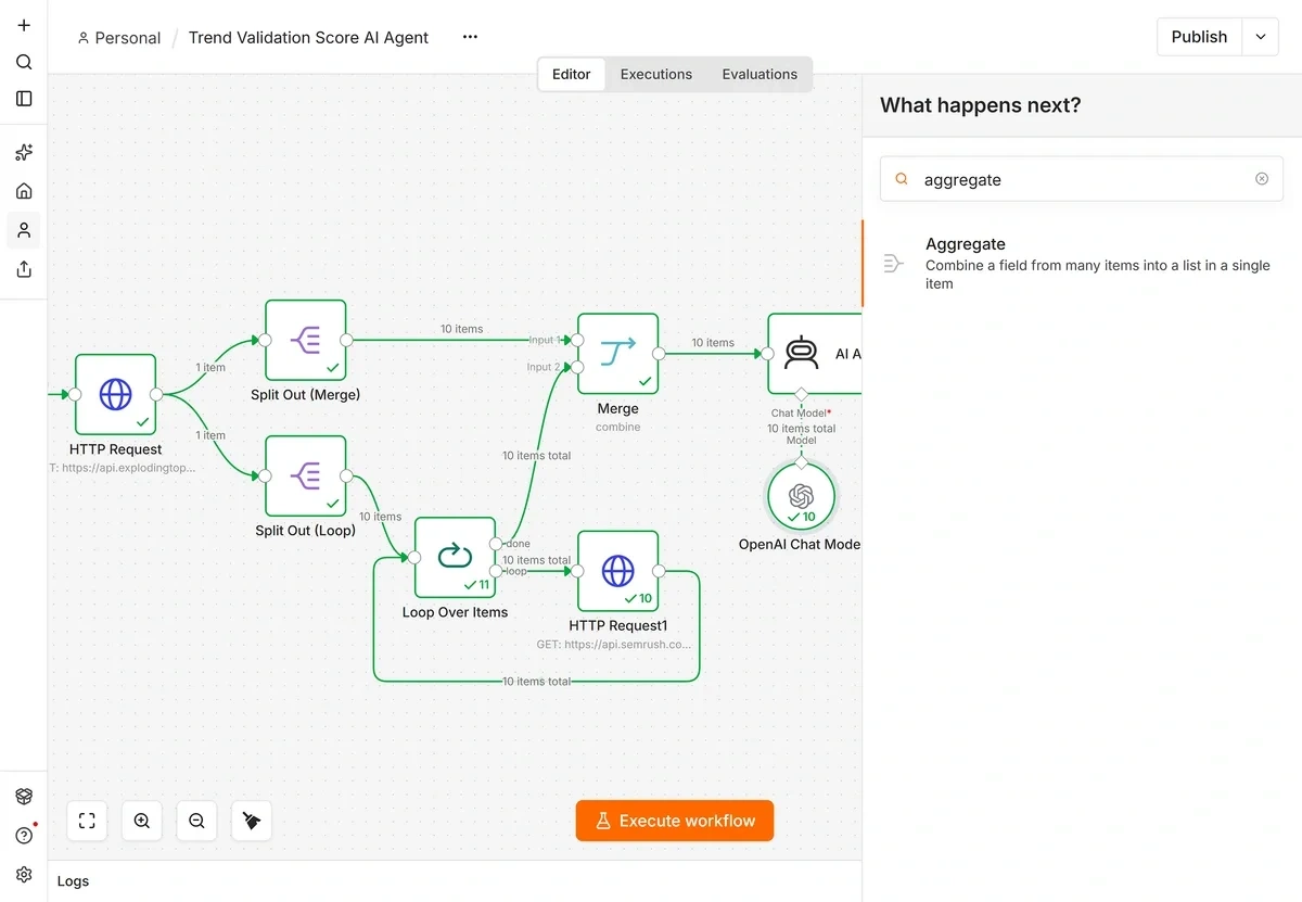 Adding an Aggregate node in n8n