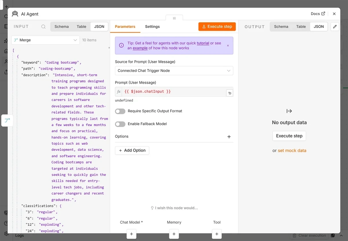 Adding a chat model to an AI Agent node in n8n