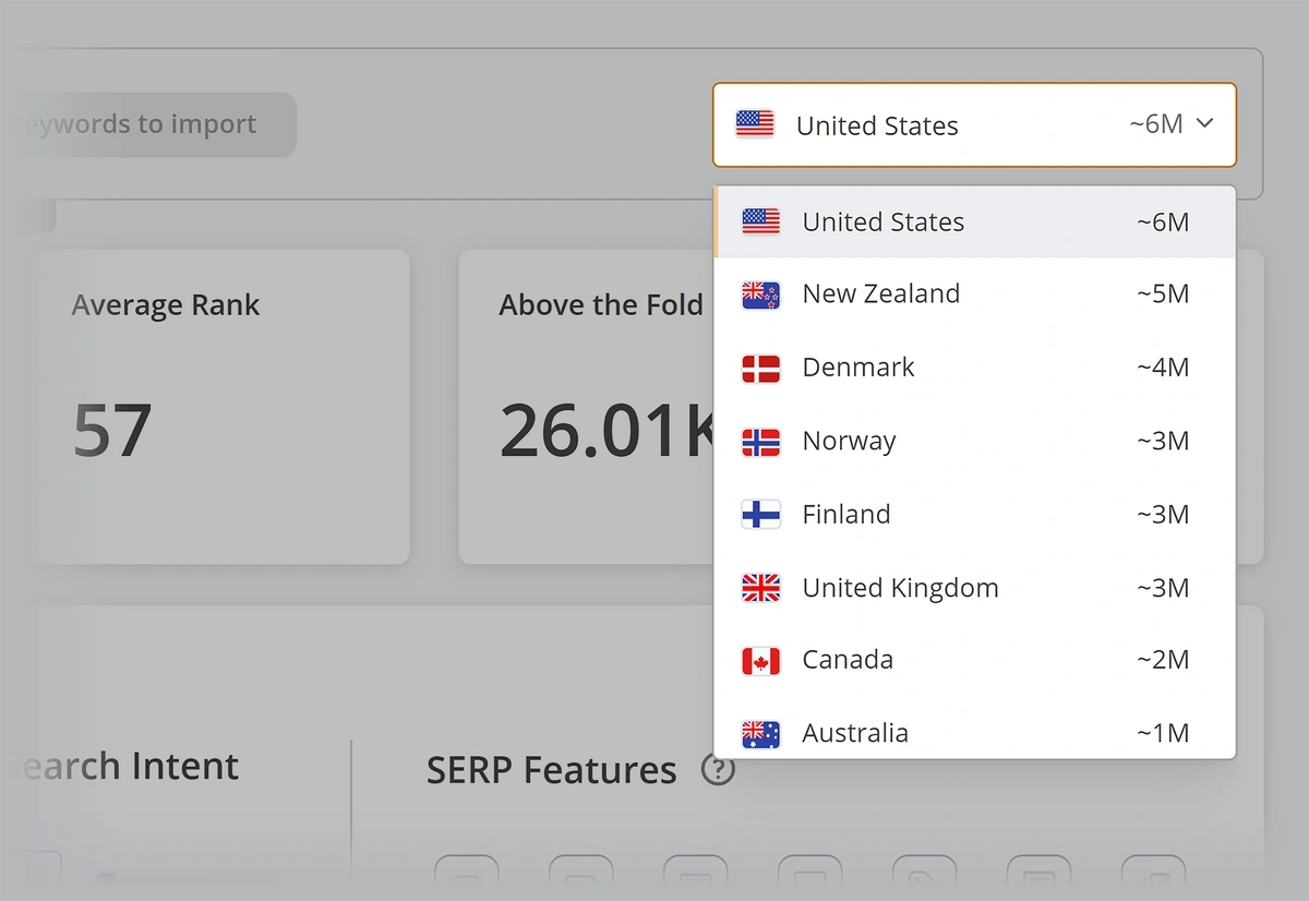 accuranker country dropdown