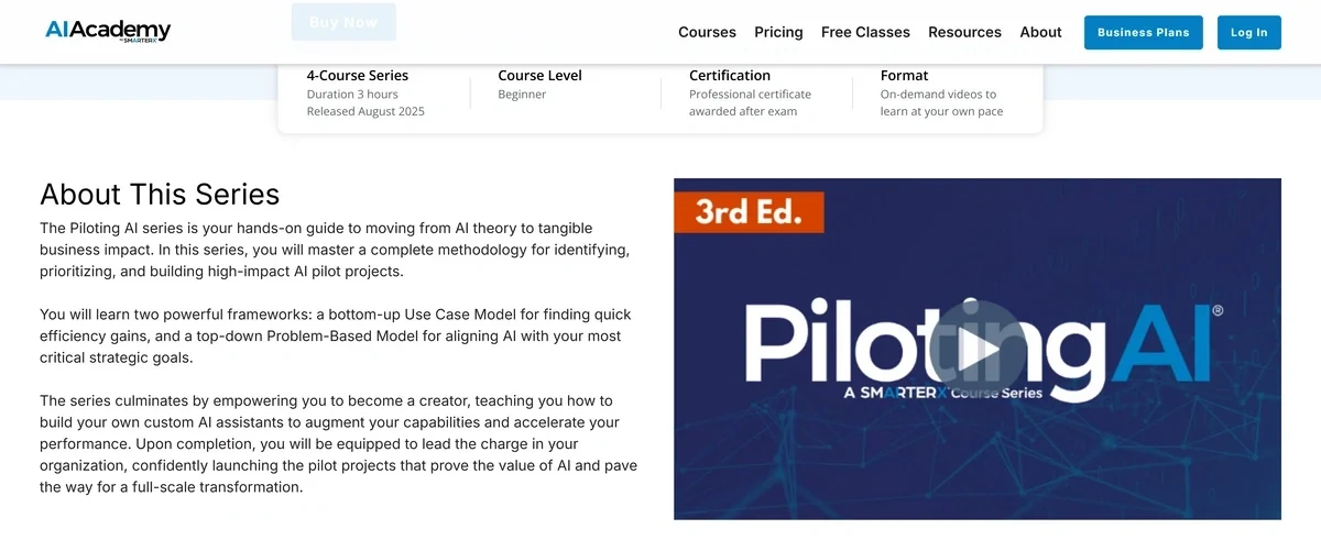 Piloting AI course homepage