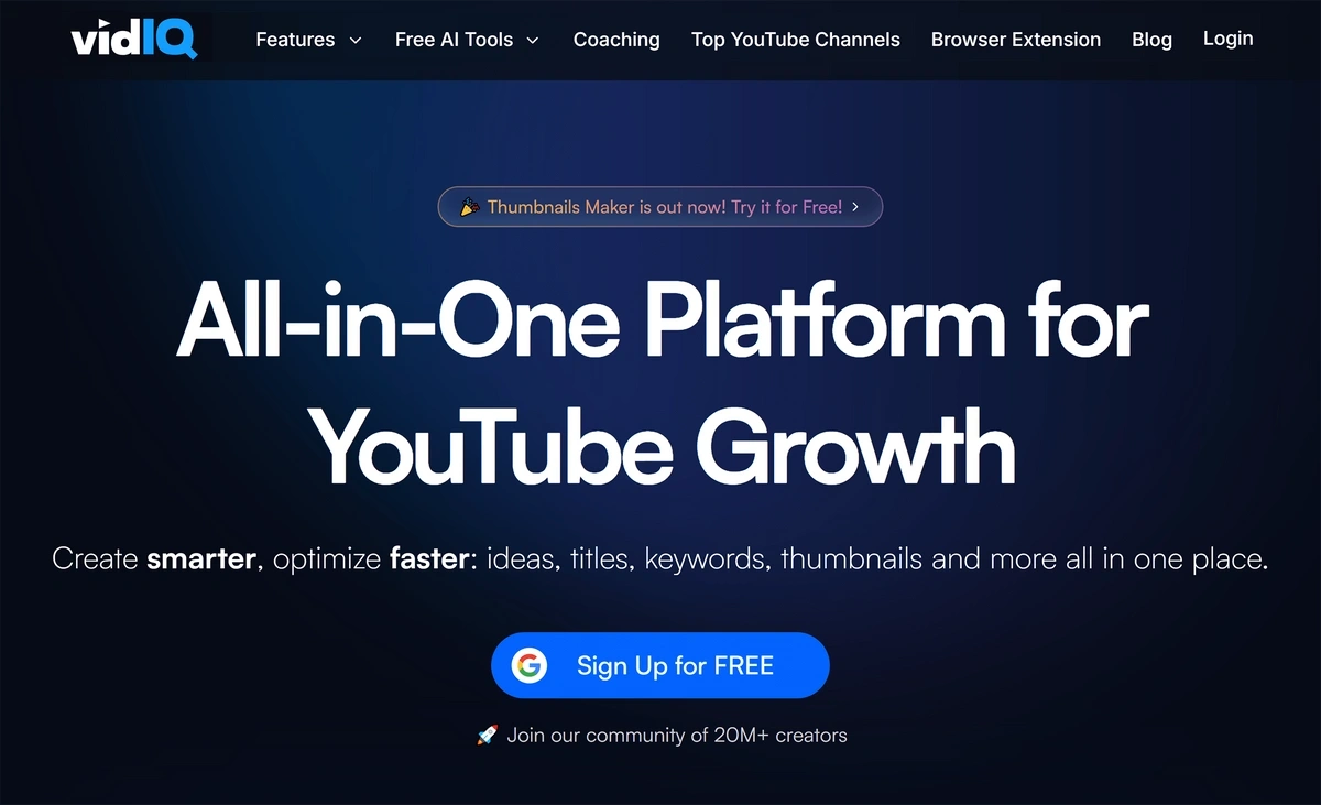 VidIQ homepage