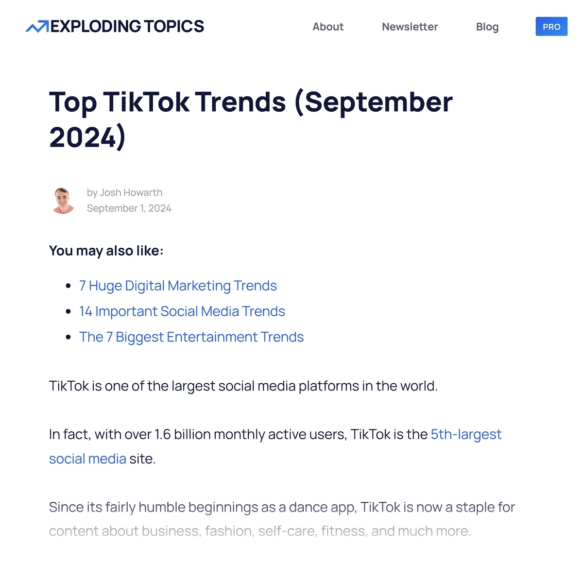 Exploding Topics TikTok trends post