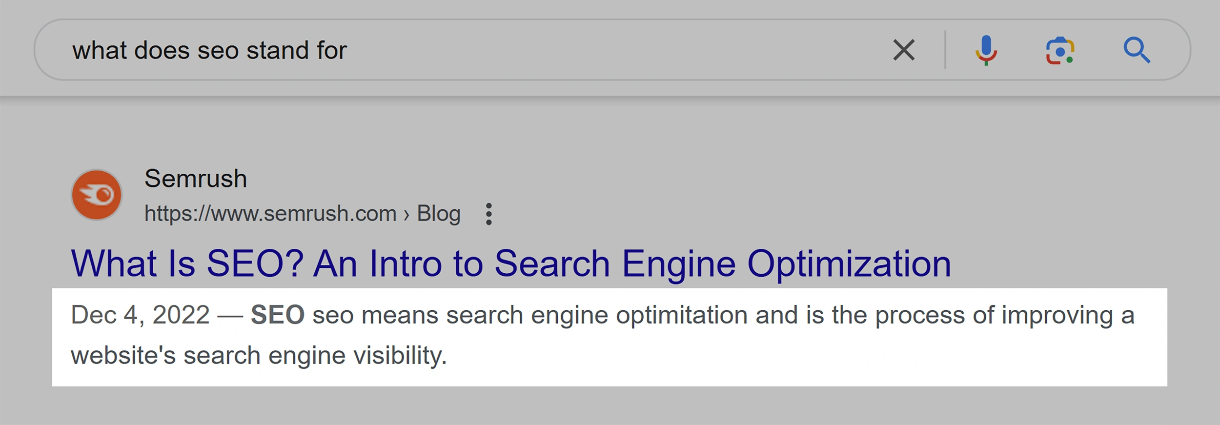 provided meta description on serp listing highlighted