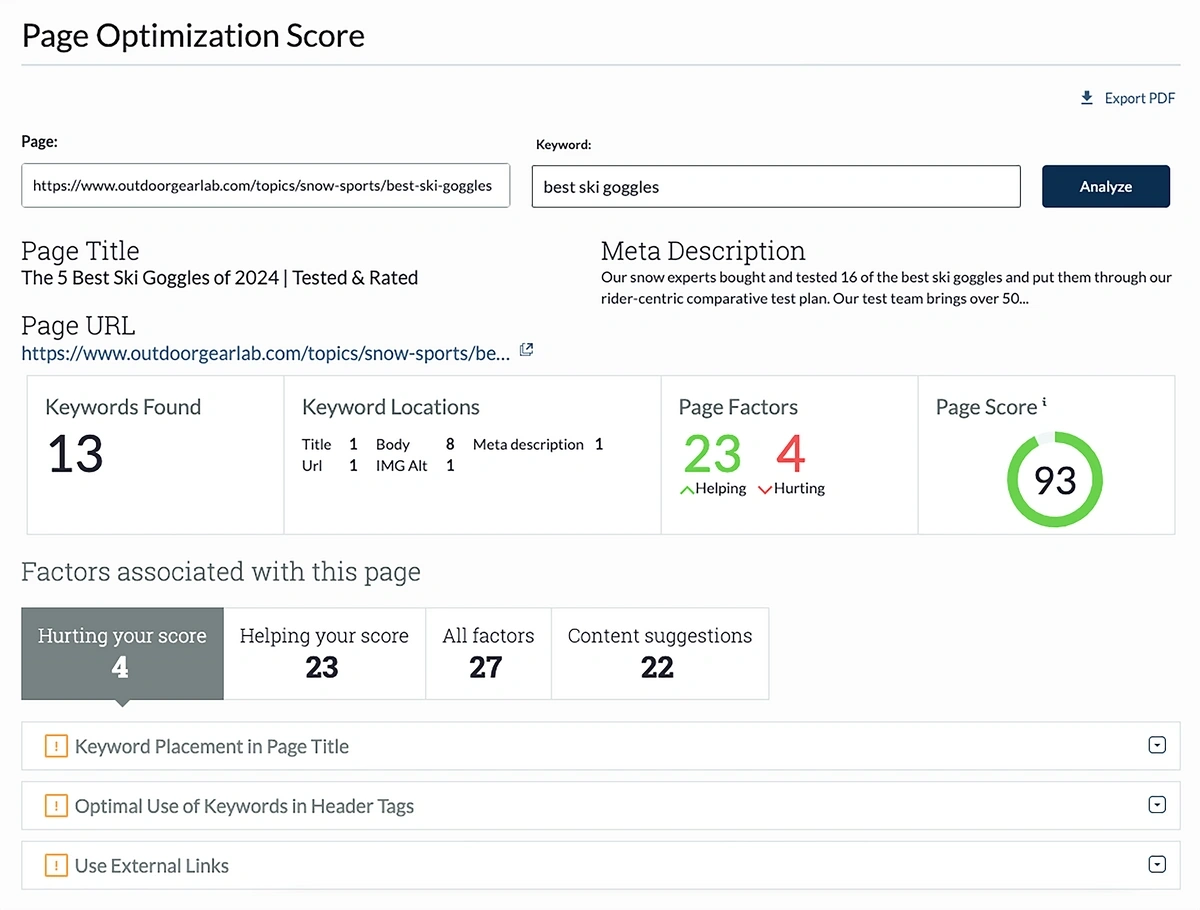 moz page optimization tool