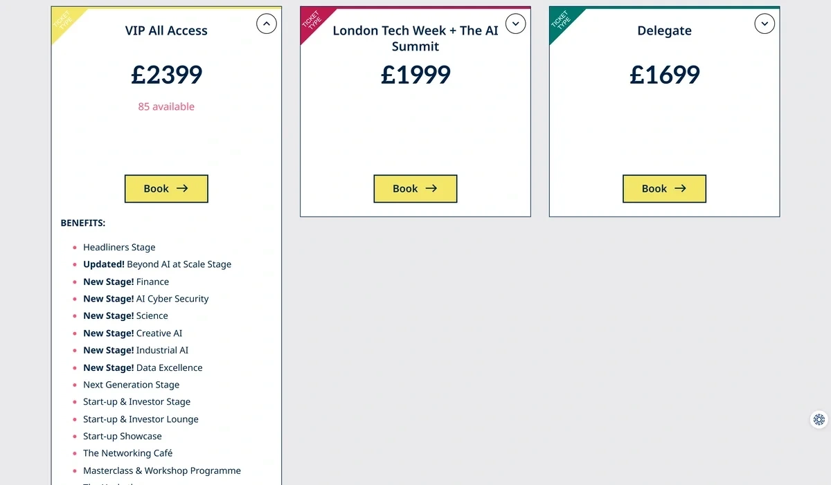 Ticket tiers for AI Summit 2026