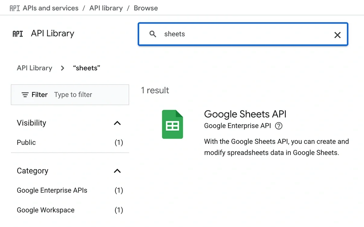 API library results page
