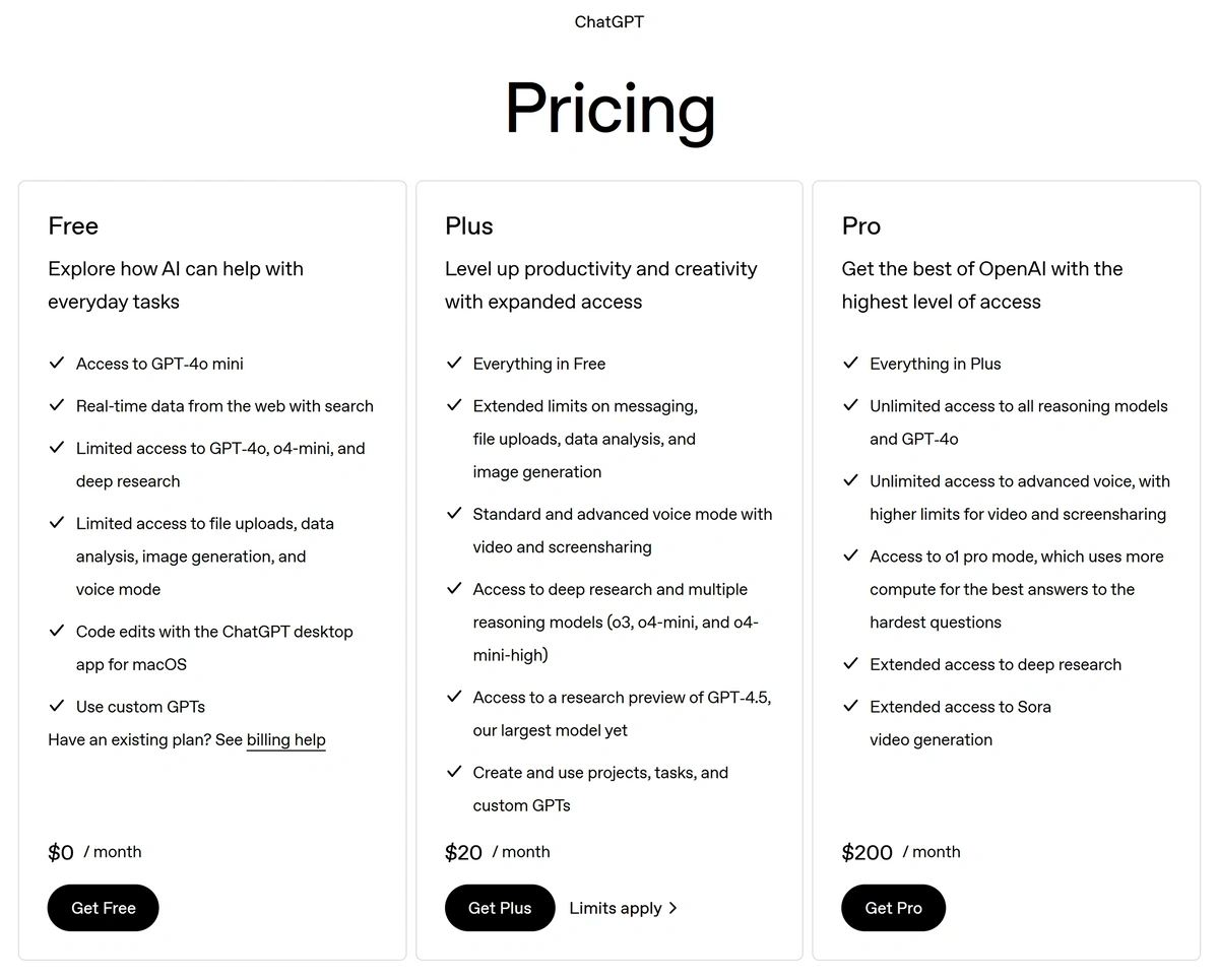 ChatGPT pricing plans