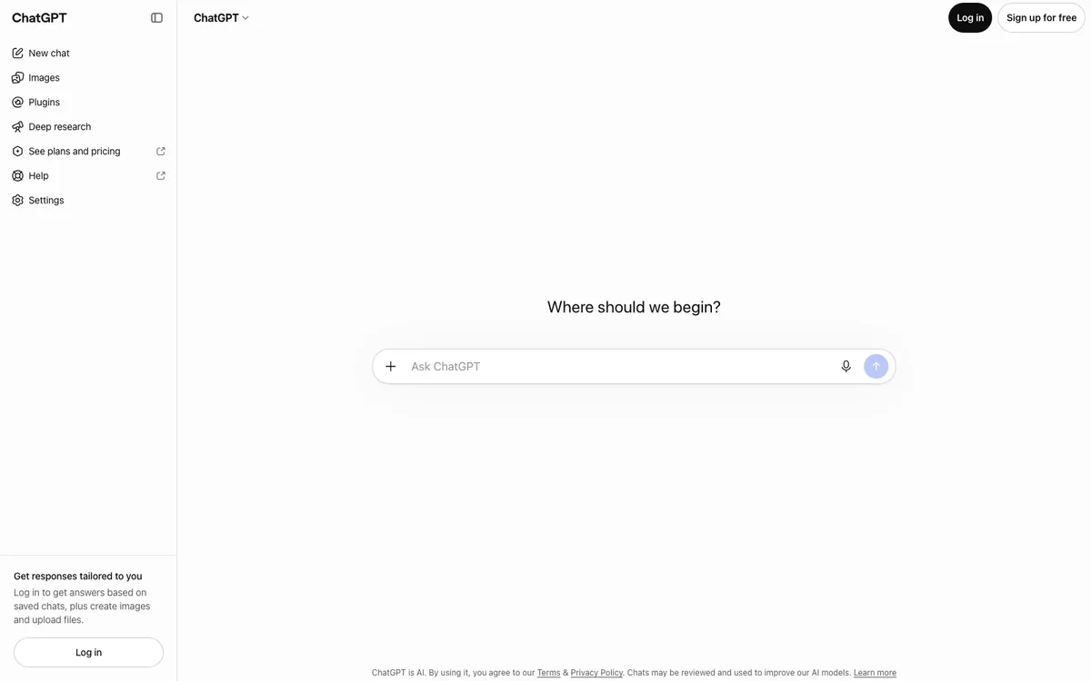 Screenshot of the ChatGPT homepage