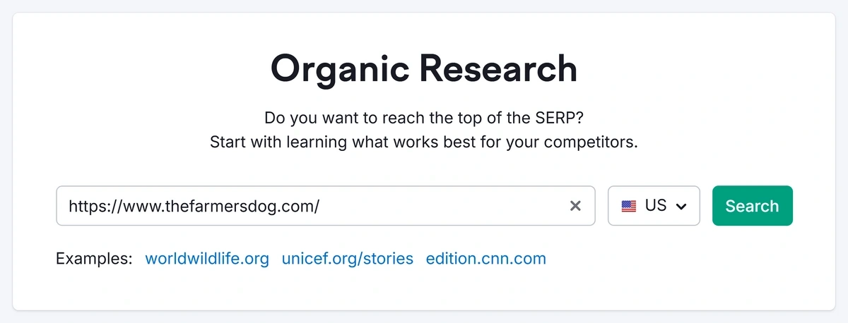 Organic research tool in Semrush