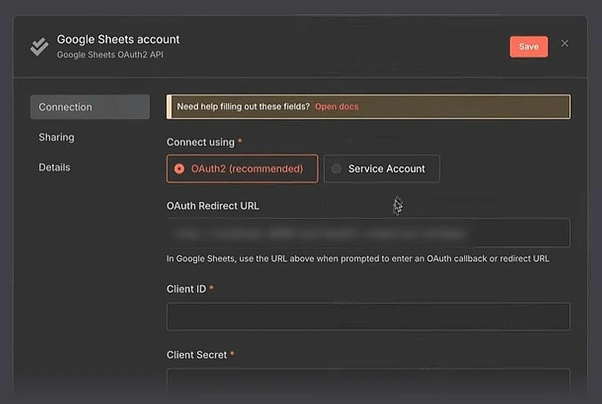 OAuth2 authentication for connecting n8n with Google Cloud